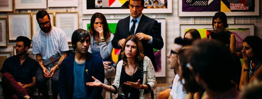 Adults meeting in a classroom